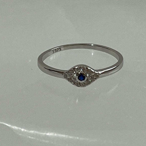 SOLID 925 STERLING SILVER EVIL EYE RING - Picture 4 of 5